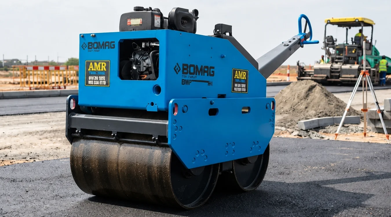 Walk-behind roller used for ground compaction on larger sites