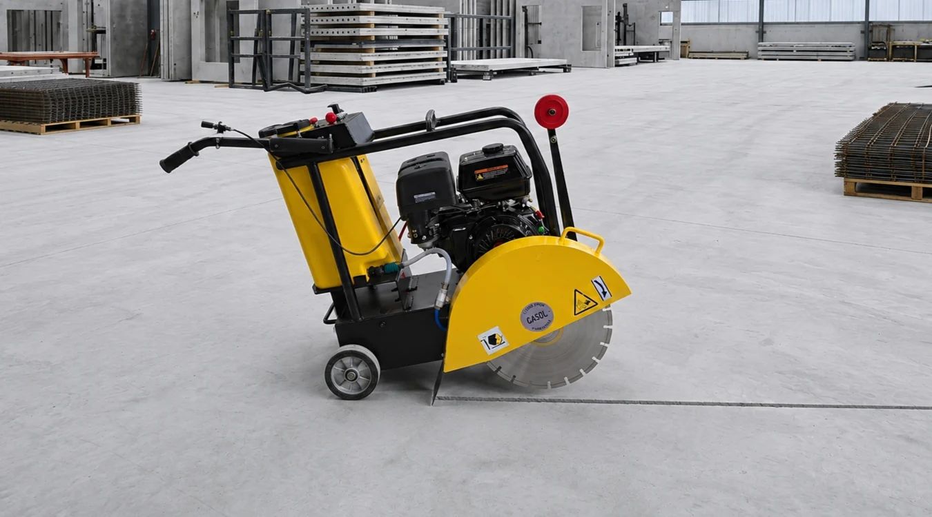 Petrol-powered floor saw for cutting concrete slabs