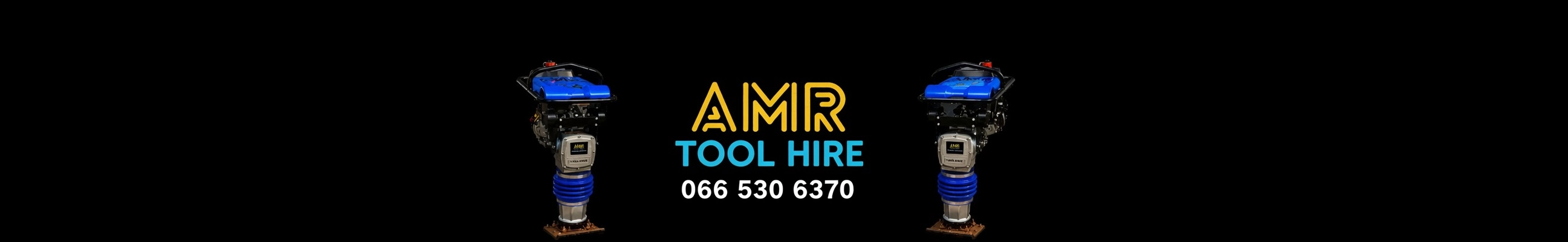 AMR Toolhire logo with compactor equipment and contact number on either side, St Helena Bay tool hire