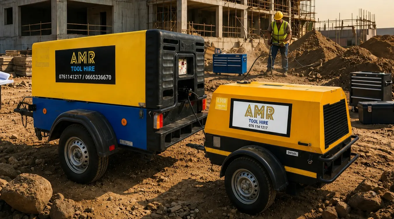 Mobile compressor unit, powers pneumatic tools on site