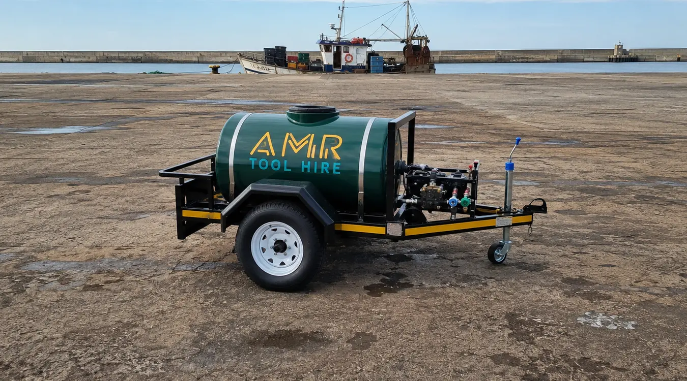 Mobile high-pressure washer unit on wheels
